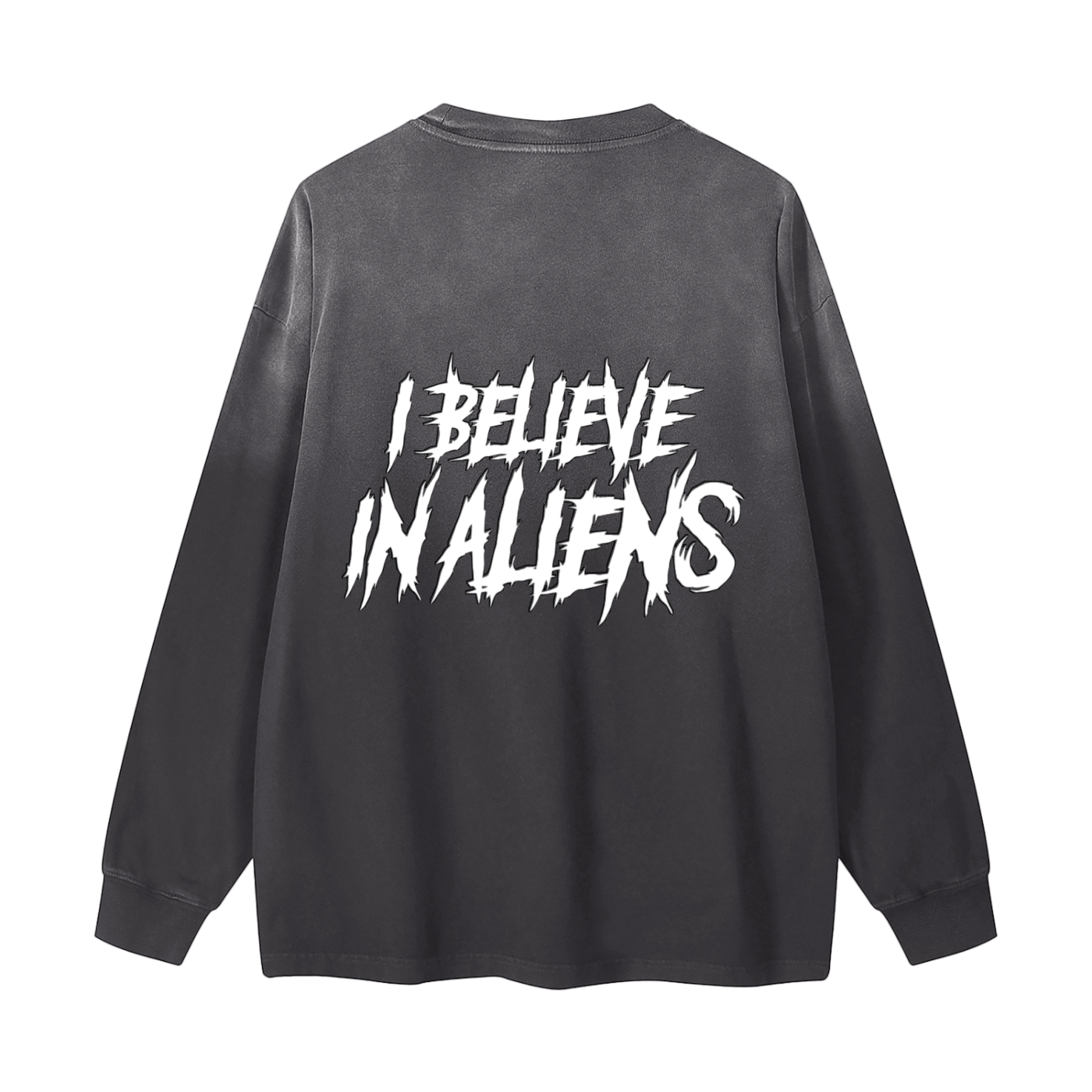 JONVH "I BELIEVE IN ALIENS" Gradient Vintage Washed Long Sleeve Tee - 270 GSM