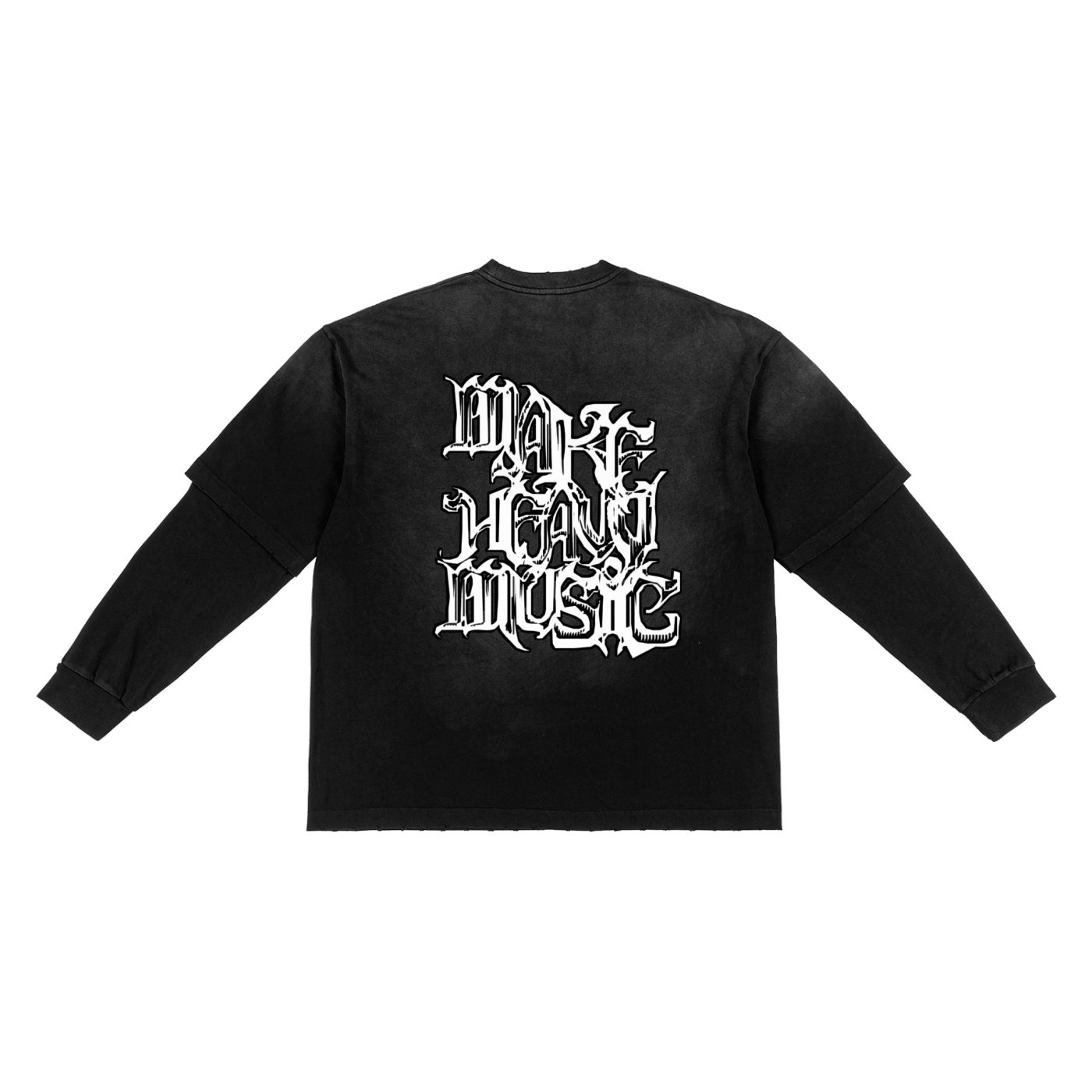 JONVH "MAKE HEAVY MUSIC" Sunfade Hand-Frayed Faux Two-Piece T-Shirt