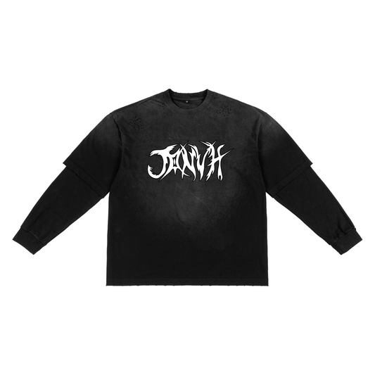 JONVH "MAKE HEAVY MUSIC" Sunfade Hand-Frayed Faux Two-Piece T-Shirt