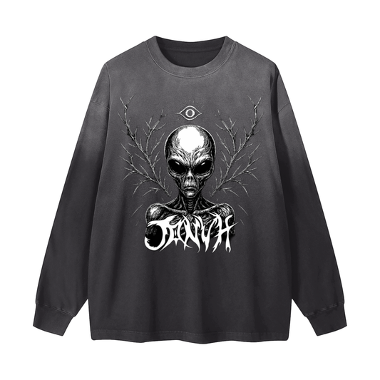 JONVH "I BELIEVE IN ALIENS" Gradient Vintage Washed Long Sleeve Tee - 270 GSM