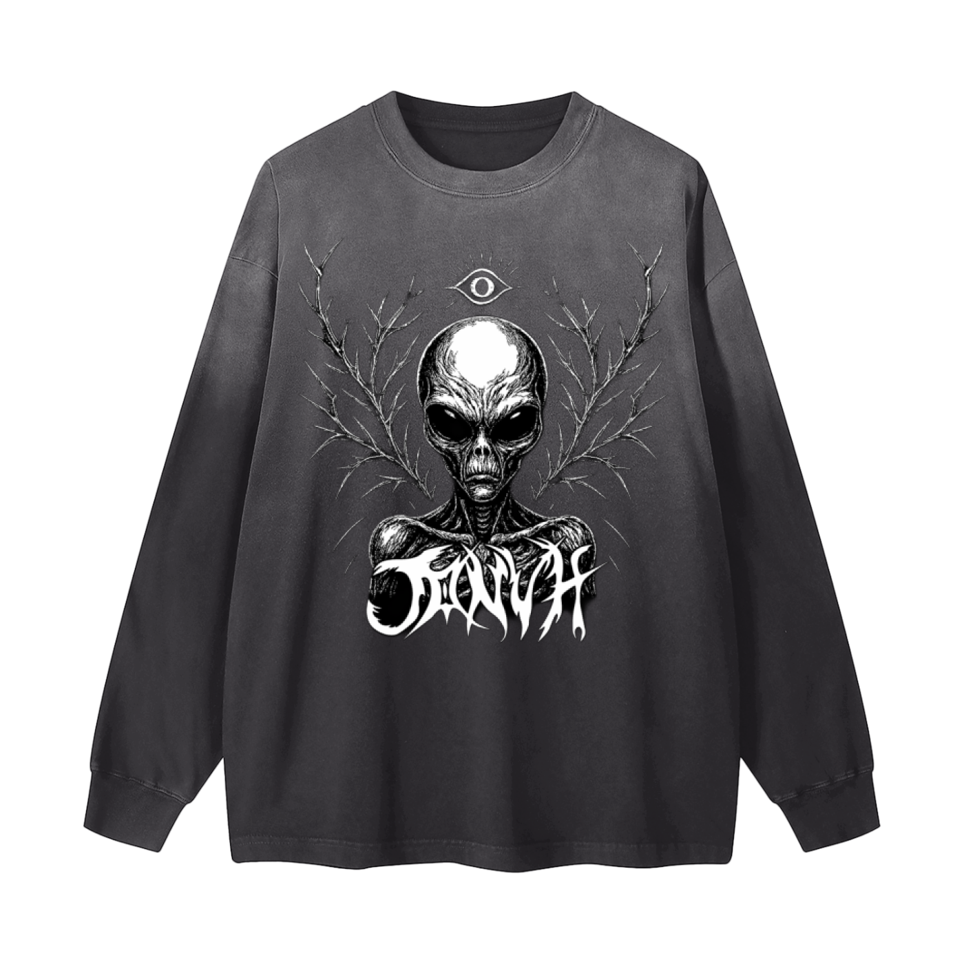 JONVH "I BELIEVE IN ALIENS" Gradient Vintage Washed Long Sleeve Tee - 270 GSM