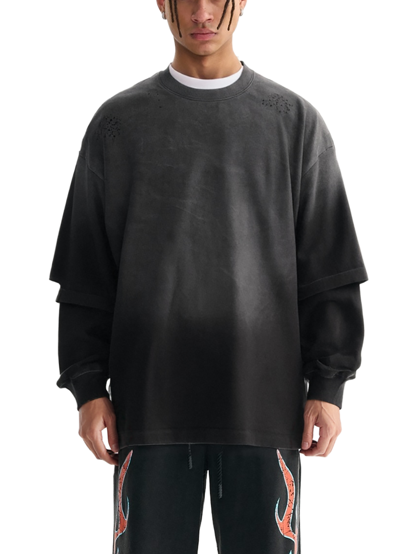 JONVH "MAKE HEAVY MUSIC" Sunfade Hand-Frayed Faux Two-Piece T-Shirt