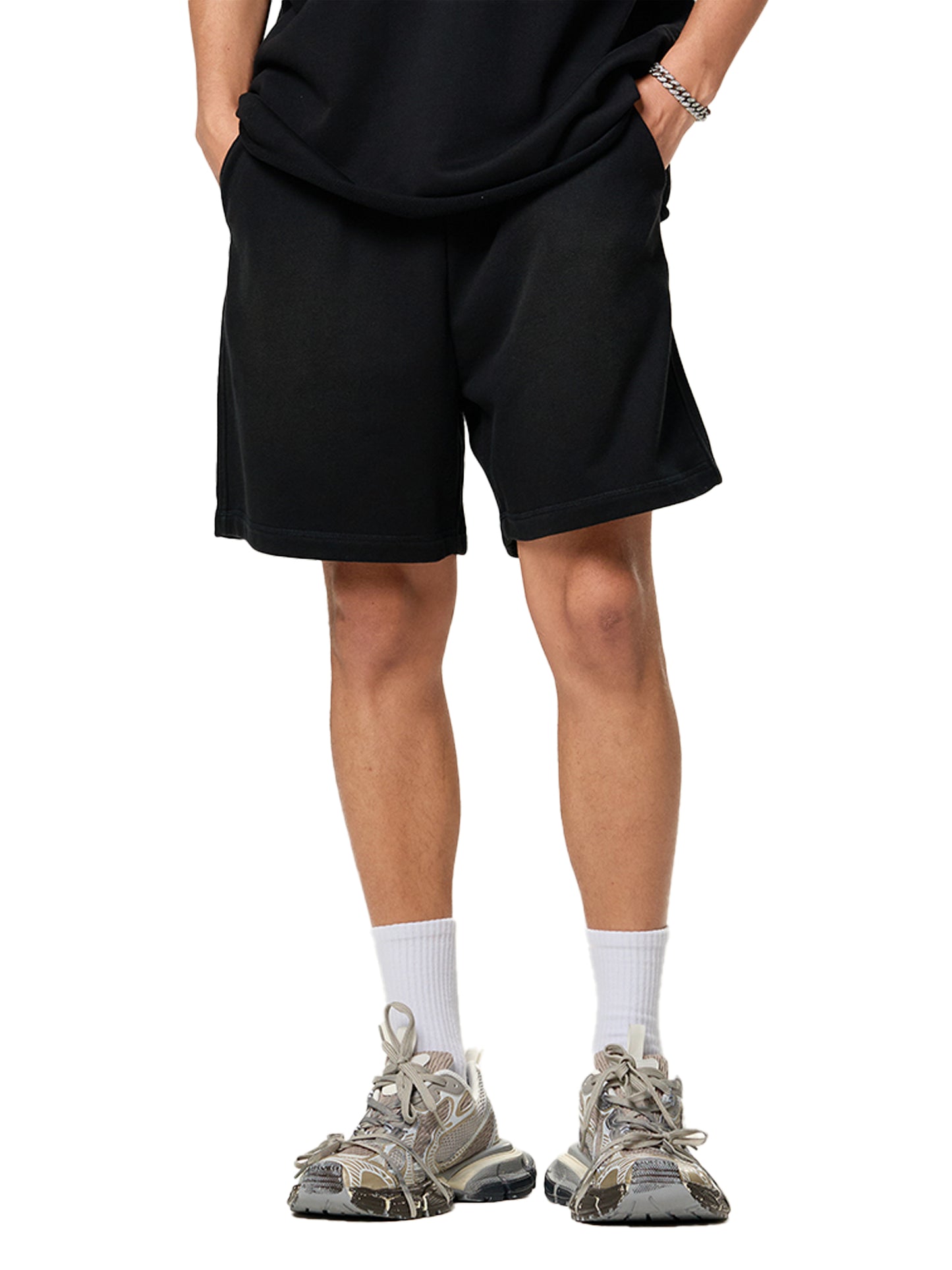 JONVH Sun Fade Raw Edge Cotton Shorts